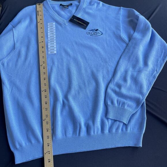 US Open Mens Sweater Large CBS Sports Blue Pullover V-neck Golf Cotton 2010 - Picture 12 of 13